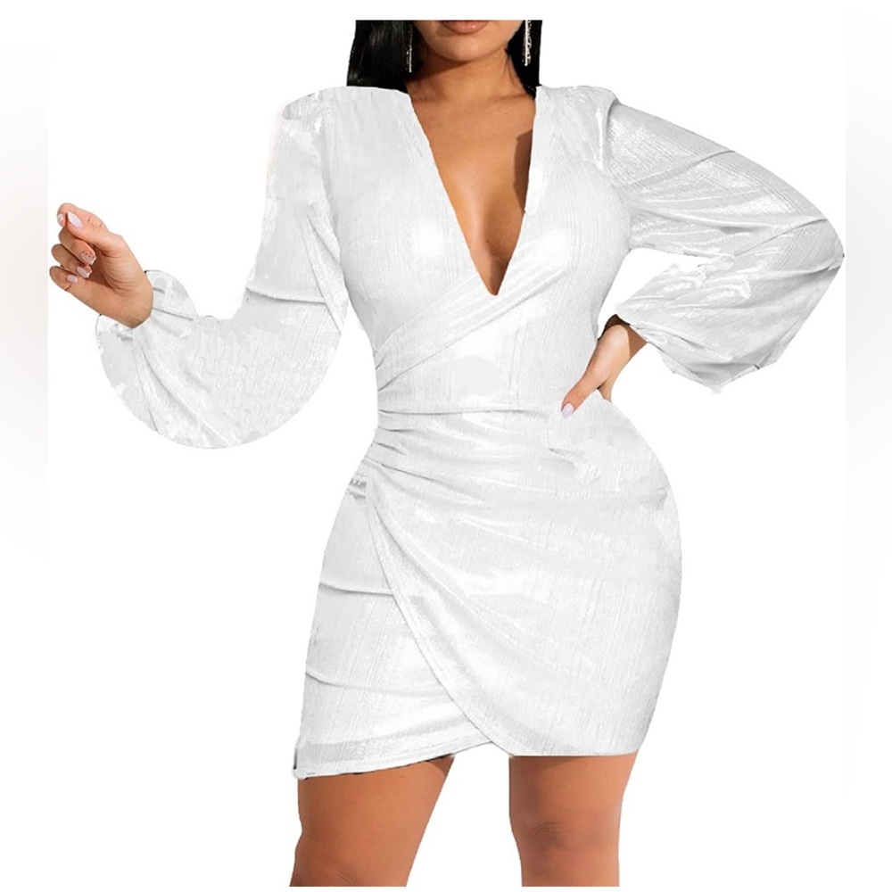 Women's V Neck Long Sleeve Dress